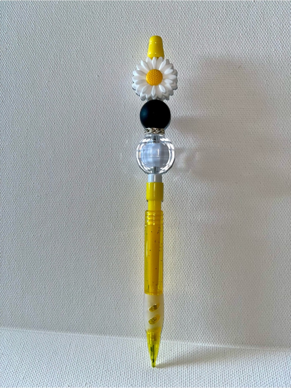 Yellow Daisy Refillable Mechanical Pencil  w/Rhinestone Accents, Sphere & Black